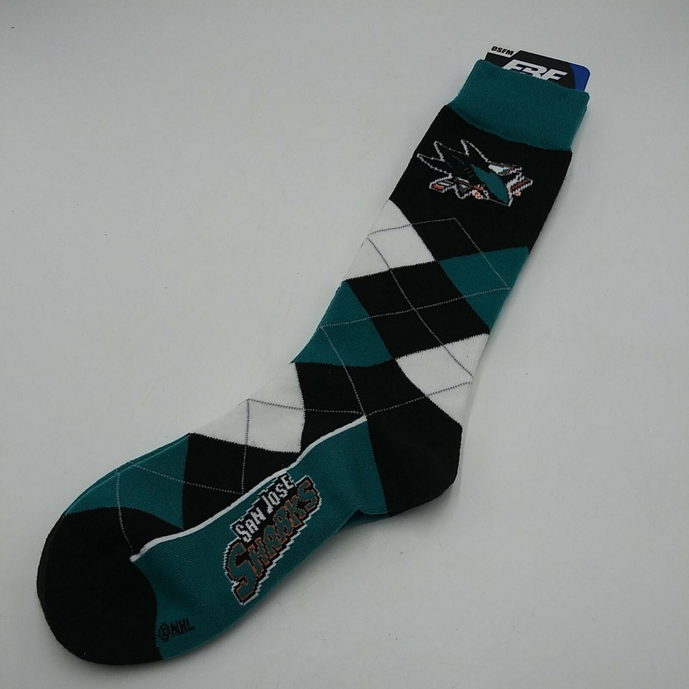 San Jose Sharks For Bare Feet Argyle Crew Socks Jade OSFM NHL Official Licensed